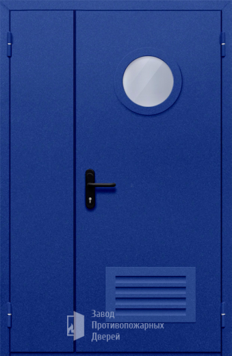 Фото двери «Полуторная с круглым стеклом и решеткой (синяя)» в Перми