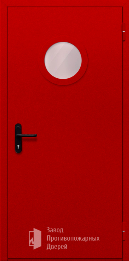 Фото двери «Однопольная с круглым стеклом (красная)» в Перми