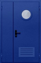 Фото двери «Полуторная с круглым стеклом и решеткой (синяя)» в Перми