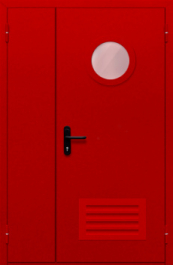 Фото двери «Полуторная с круглым стеклом и решеткой (красная)» в Перми